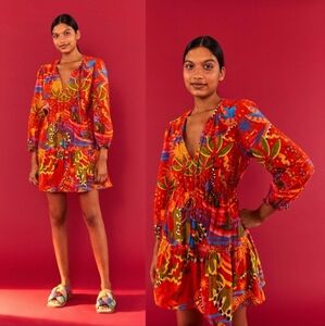 FARM Rio Red Magic Forest V Neck Mini Dress